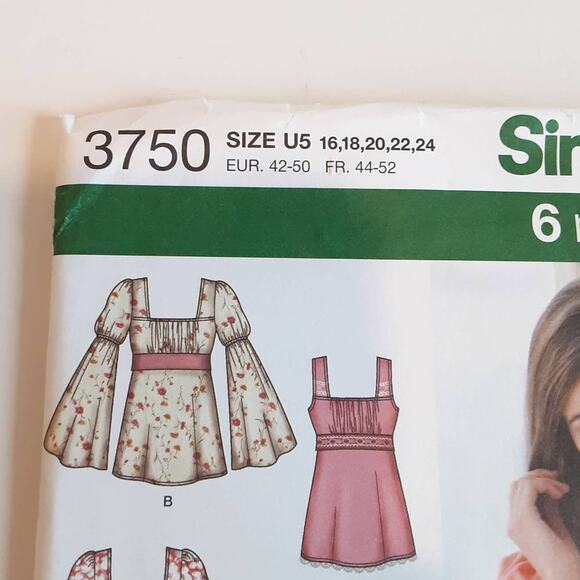 Simplicity 0350 3750 Misses Dress Top Variations Bell Sleeves Sz 16 18 20 22 24 - Picture 9 of 11